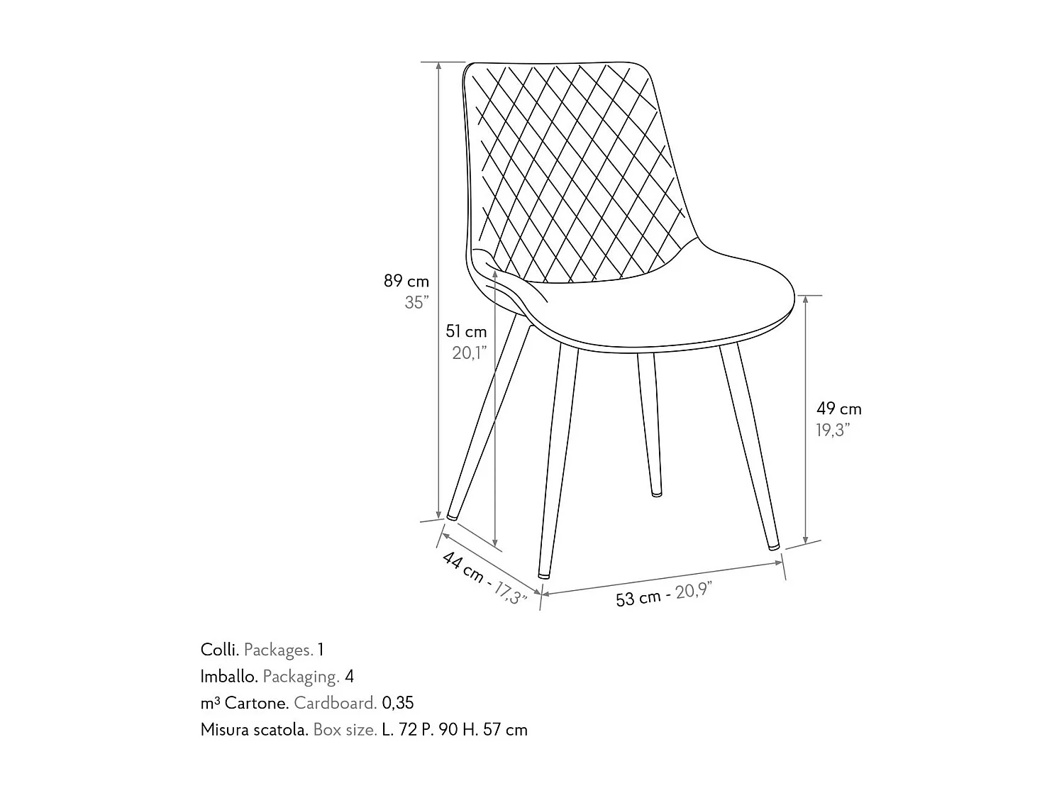 Ensemble de 4 chaises en tissu gris et pieds en métal noir - VIENNA