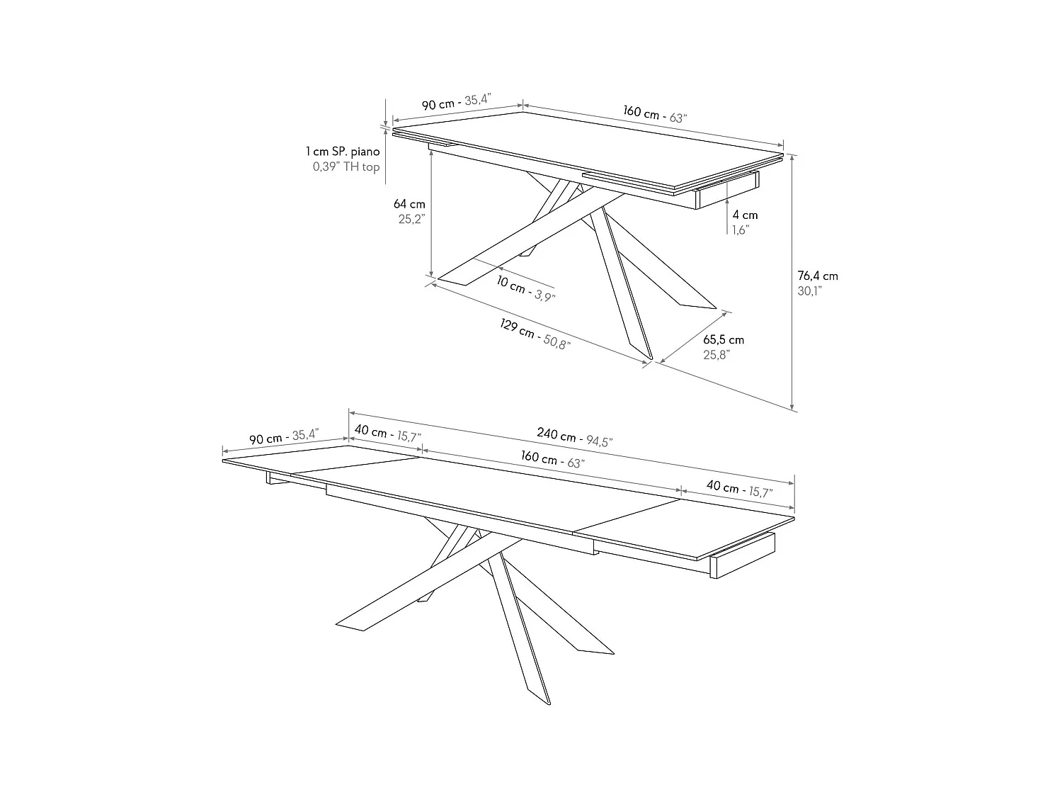 Tavolo in ceramica, effetto marmo nero e base in metallo nero, 160x90-240x90 cm - CALVI