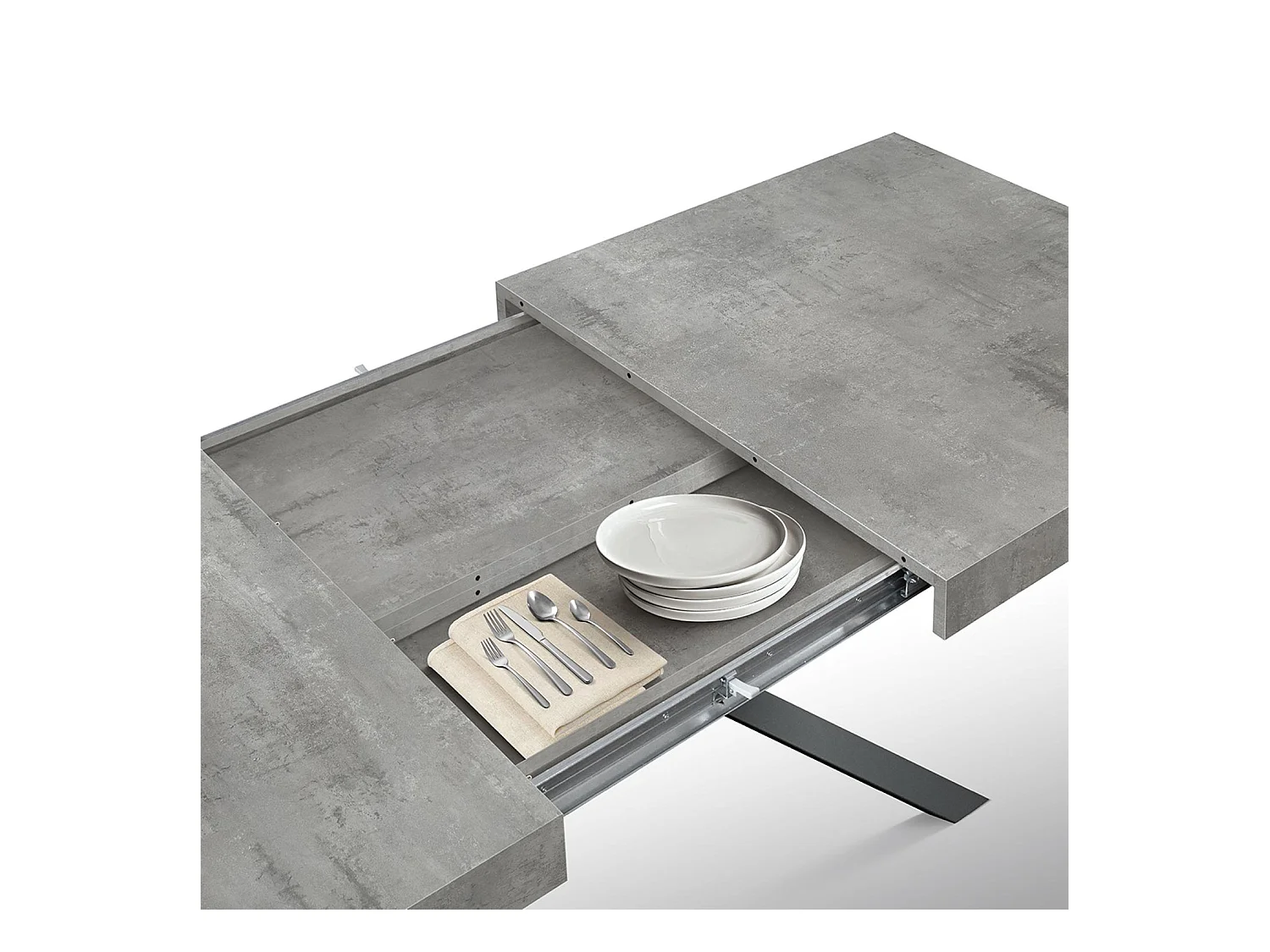 Tavolo in legno, finitura grigio, base a X in metallo antracite, 180×90– 260×90 - CAMAIORE