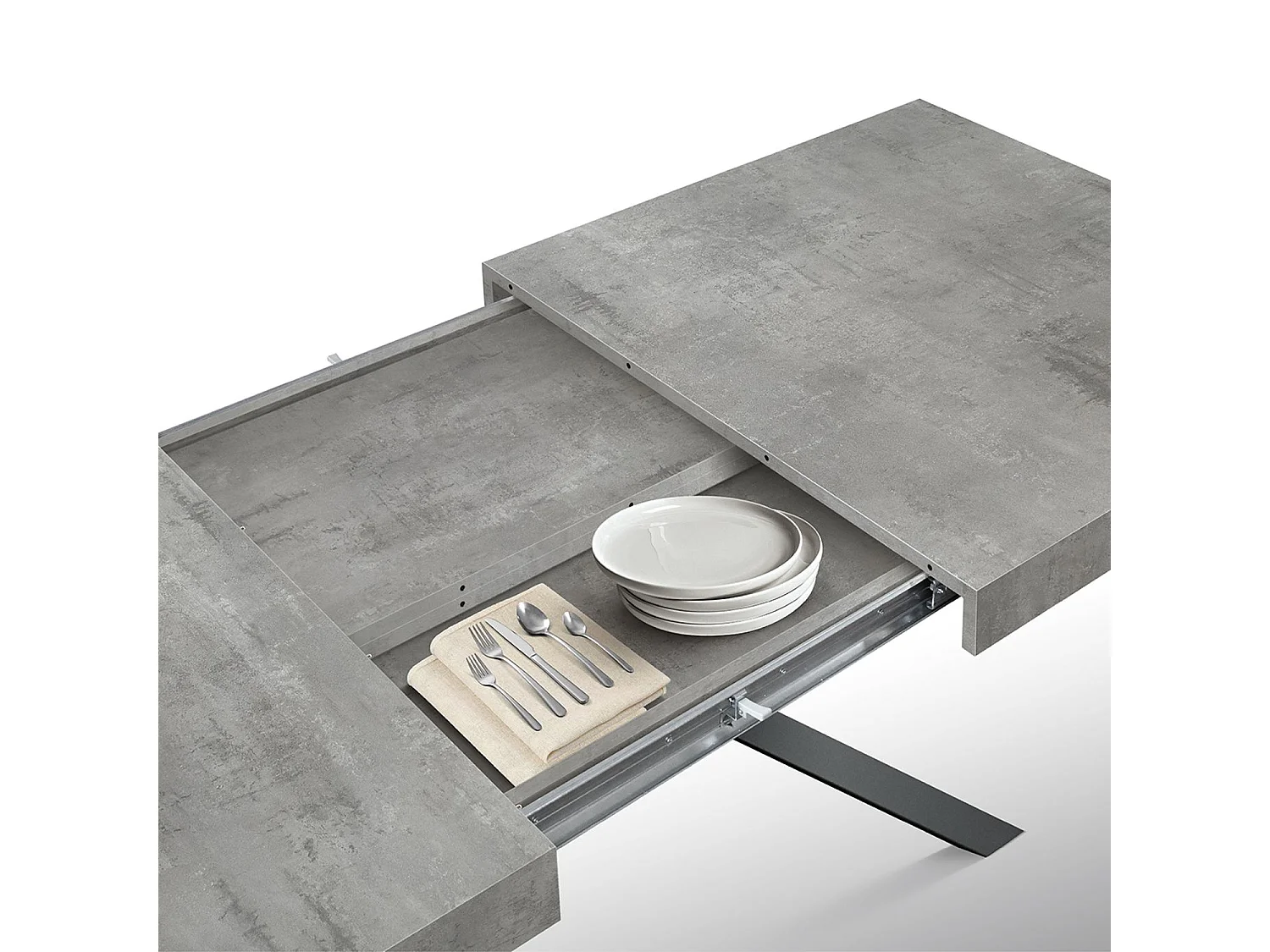 Tavolo in legno, finitura grigio, base a X in metallo antracite, 180×90– 260×90 - CAMAIORE