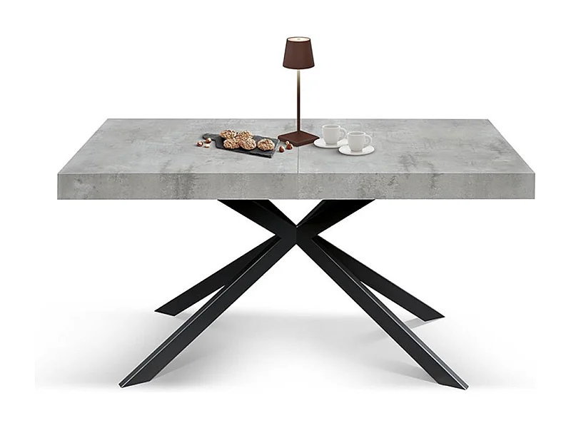 Tavolo in legno, finitura grigio, base a X in metallo antracite, 180×90– 260×90 - CAMAIORE