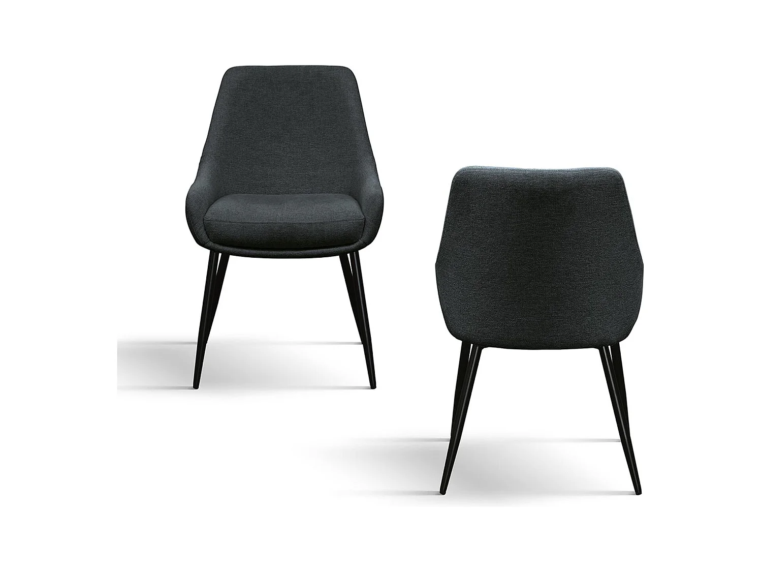 Ensemble de 2 chaises en tissu anthracite et pieds en métal noir mat, avec accoudoirs - TALLINN