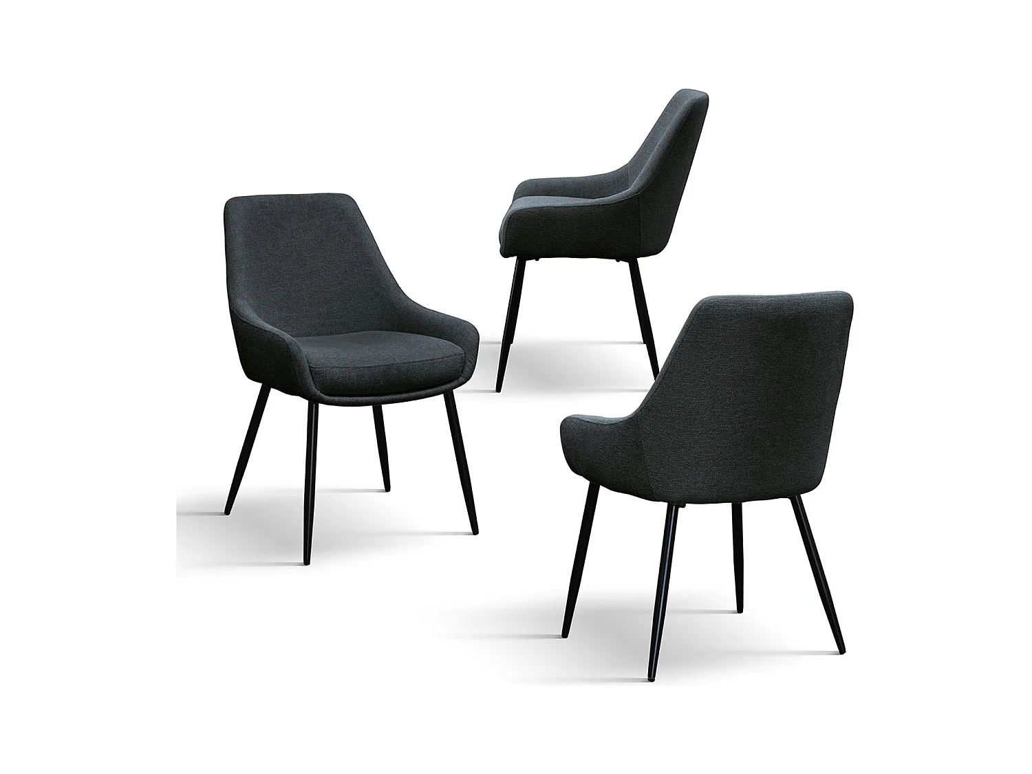 Ensemble de 2 chaises en tissu anthracite et pieds en métal noir mat, avec accoudoirs - TALLINN