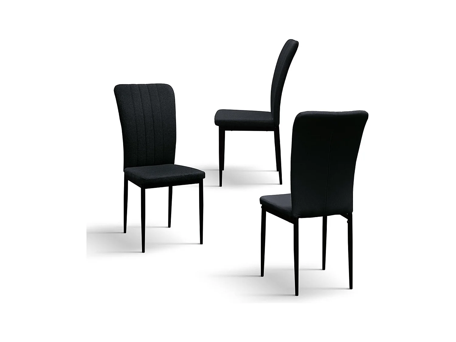 Ensemble de 6 chaises en tissu noir et pieds en métal noir - AMSTERDAM