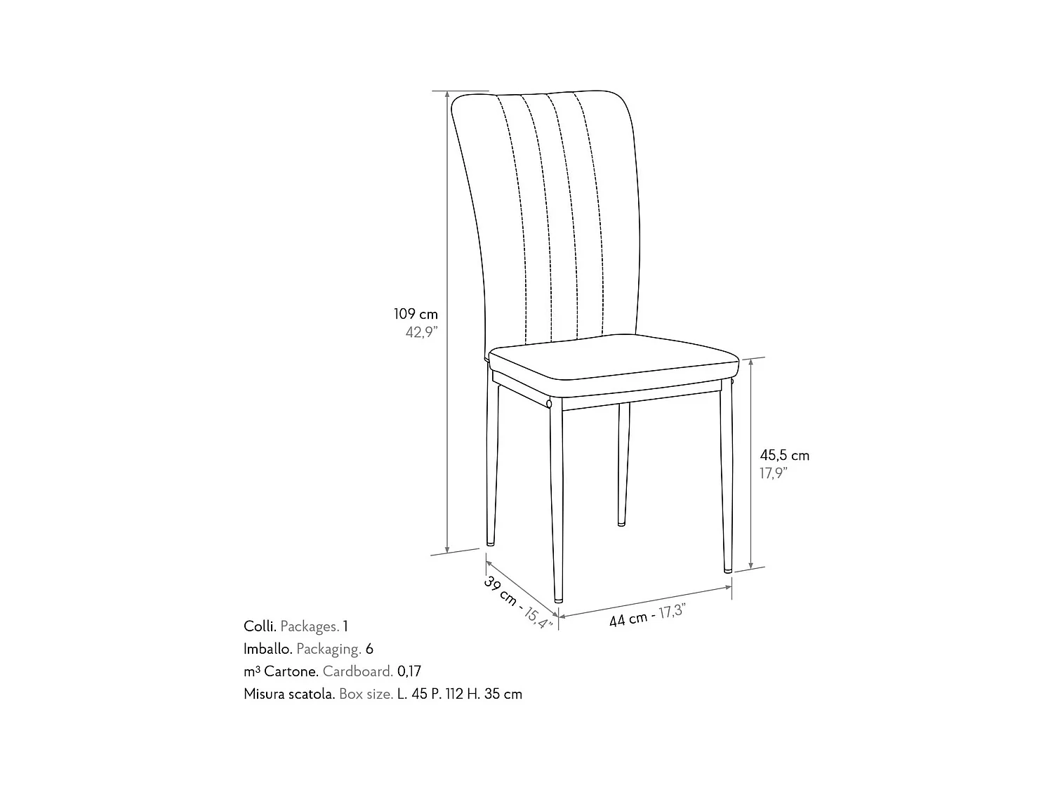 Ensemble de 6 chaises en tissu noir et pieds en métal noir - AMSTERDAM