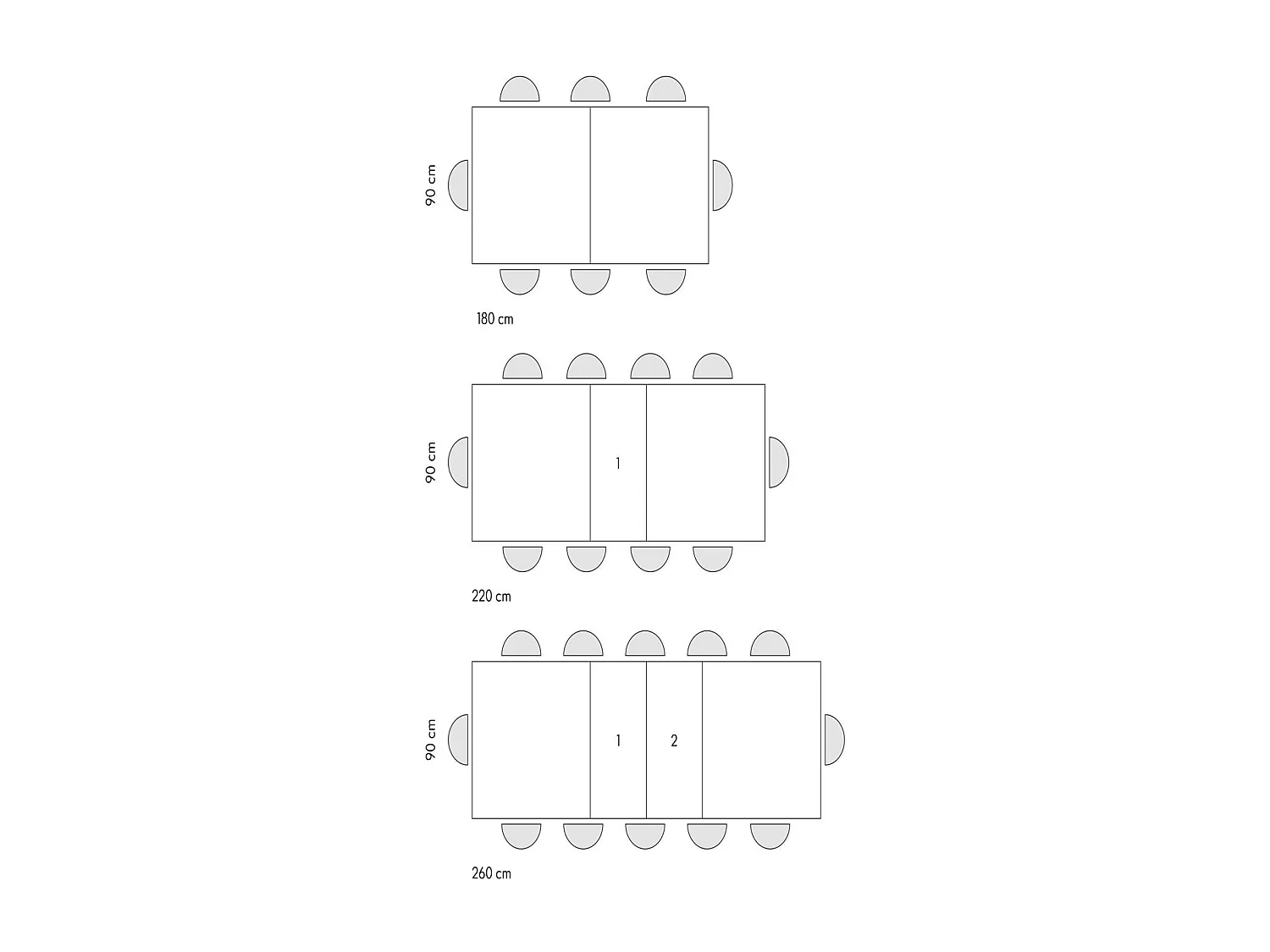 Table en bois, finition blanche, piètement en métal peint en blanc, 180×90–260×90 - CARRARA