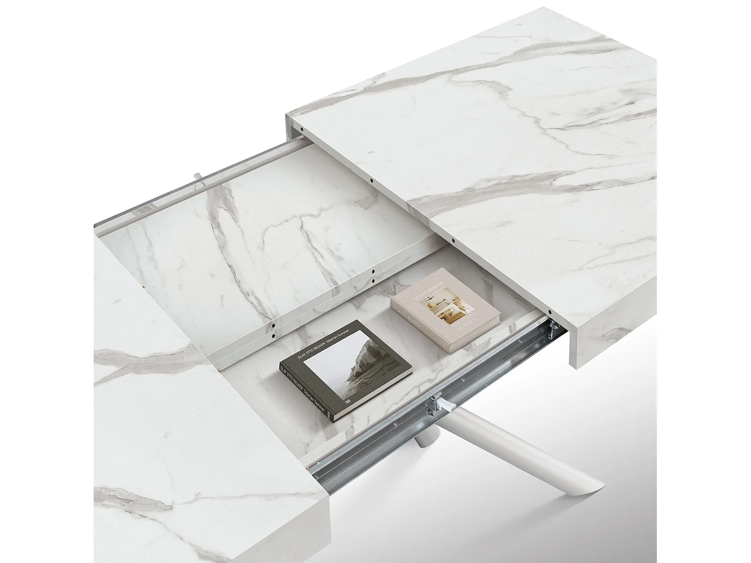 Table en bois, finition blanche et pieds blancs, extensible 160x90- 240x90 - CARRARA