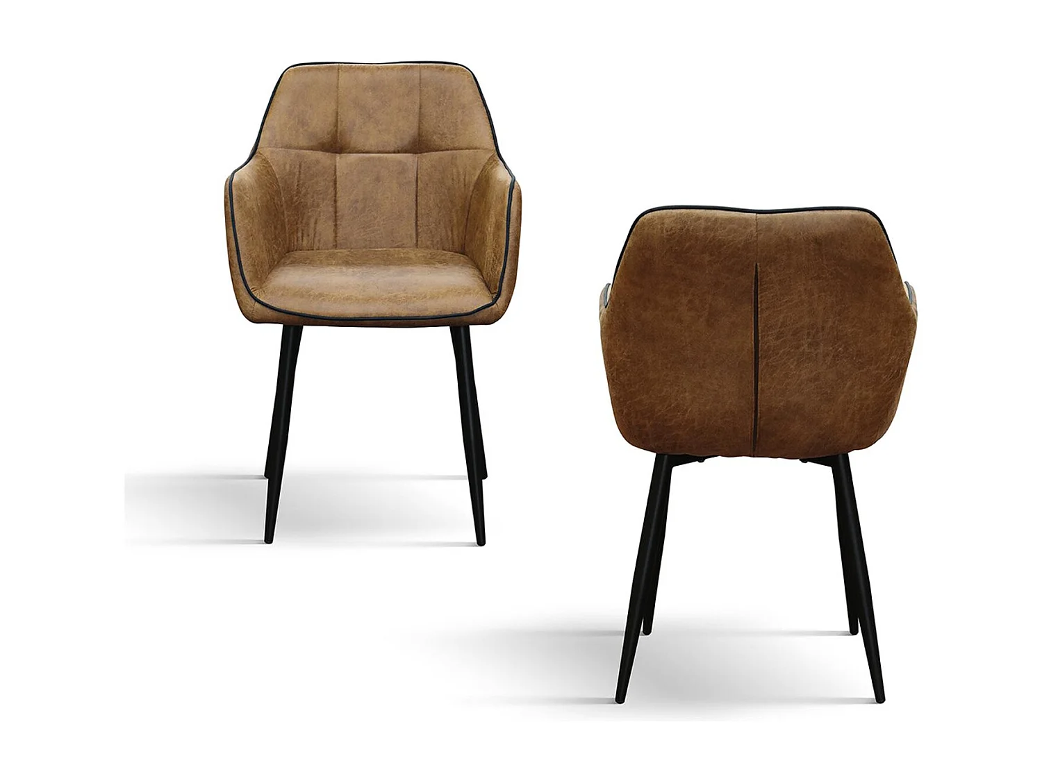 Ensemble de 2 chaises en simili cuir camel et pieds en métal noir, avec accoudoirs - PARIGI