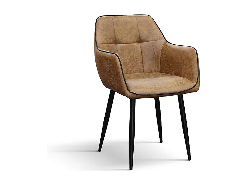 Ensemble de 2 chaises en simili cuir camel et pieds en métal noir, avec accoudoirs - PARIGI