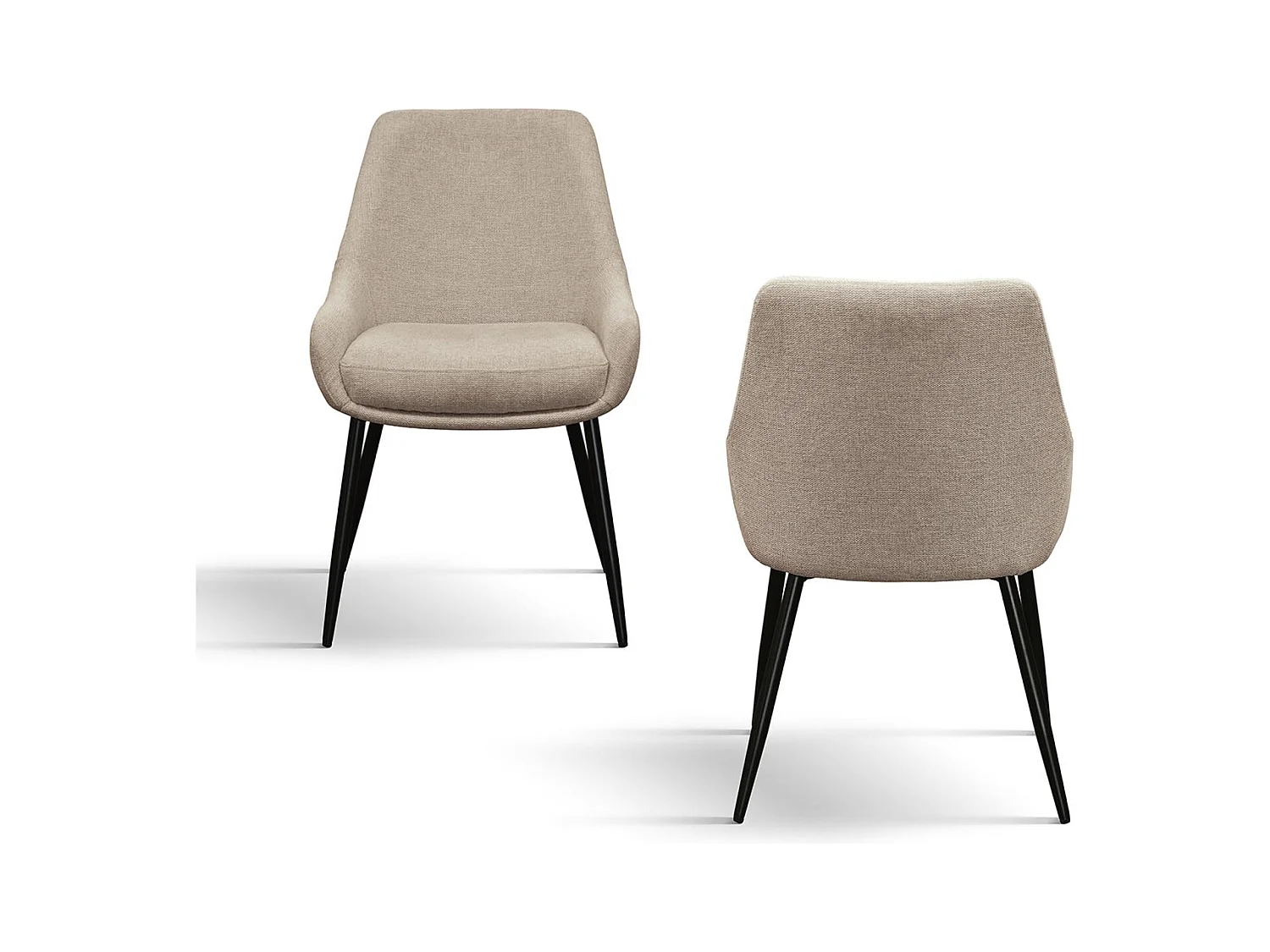 Ensemble de 2 chaises en tissu beige et pieds en métal noir mat, avec accoudoirs - TALLINN