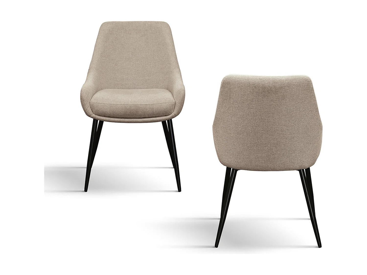 Ensemble de 2 chaises en tissu beige et pieds en métal noir mat, avec accoudoirs - TALLINN