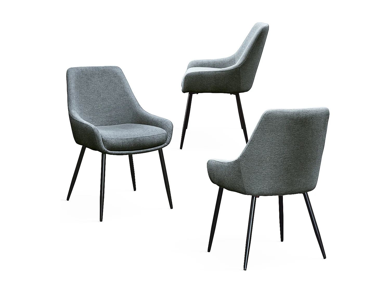 Ensemble de 4 chaises en tissu anthracite et pieds en métal noir mat, avec accoudoirs - TALLINN