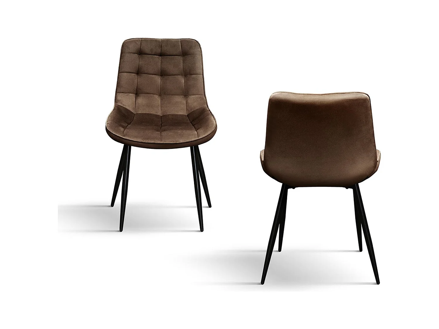 Ensemble de 4 chaises recouvertes de velours marron et pieds en métal noir - BARCELONA