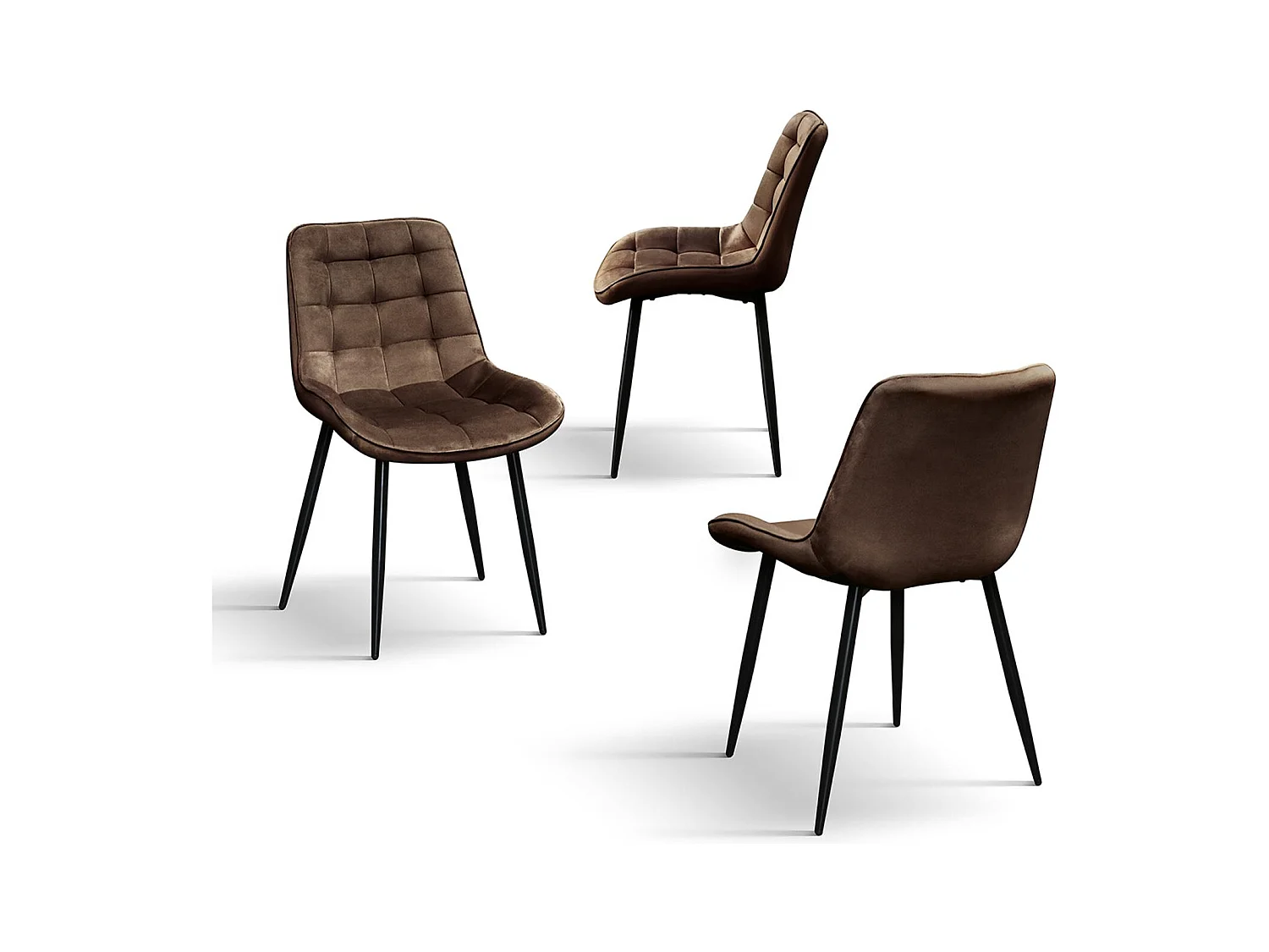 Ensemble de 4 chaises recouvertes de velours marron et pieds en métal noir - BARCELONA