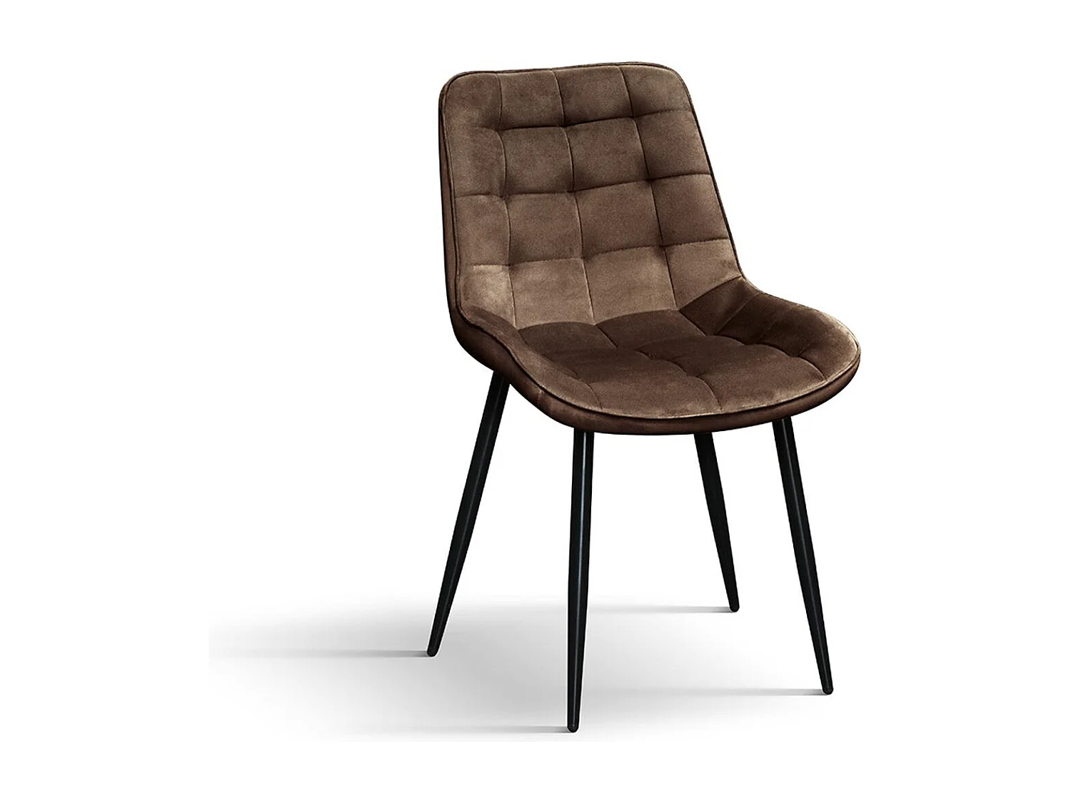 Lot de 4 chaises en tissu effet velours marron et pieds en métal noir - BARCELLONA