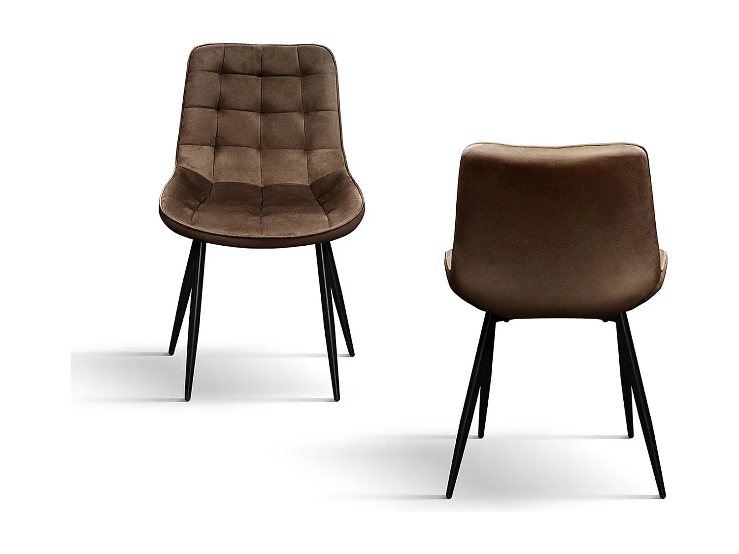 Lot de 4 chaises en tissu effet velours marron et pieds en métal noir - BARCELLONA