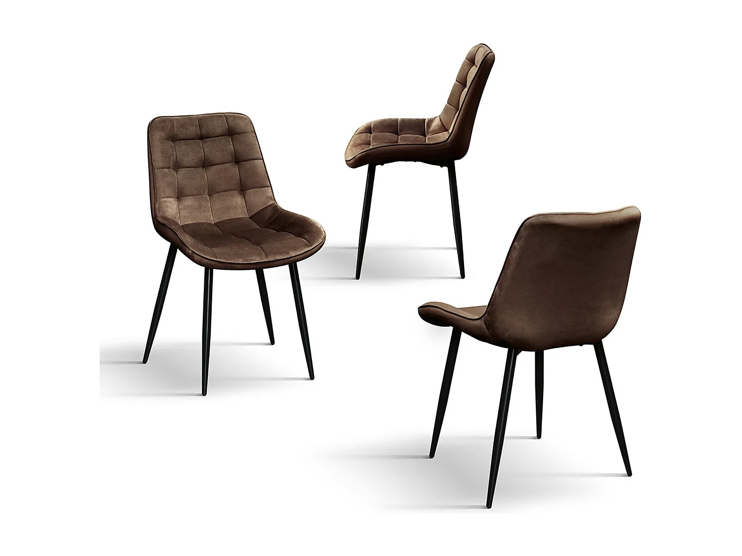 Lot de 4 chaises en tissu effet velours marron et pieds en métal noir - BARCELLONA