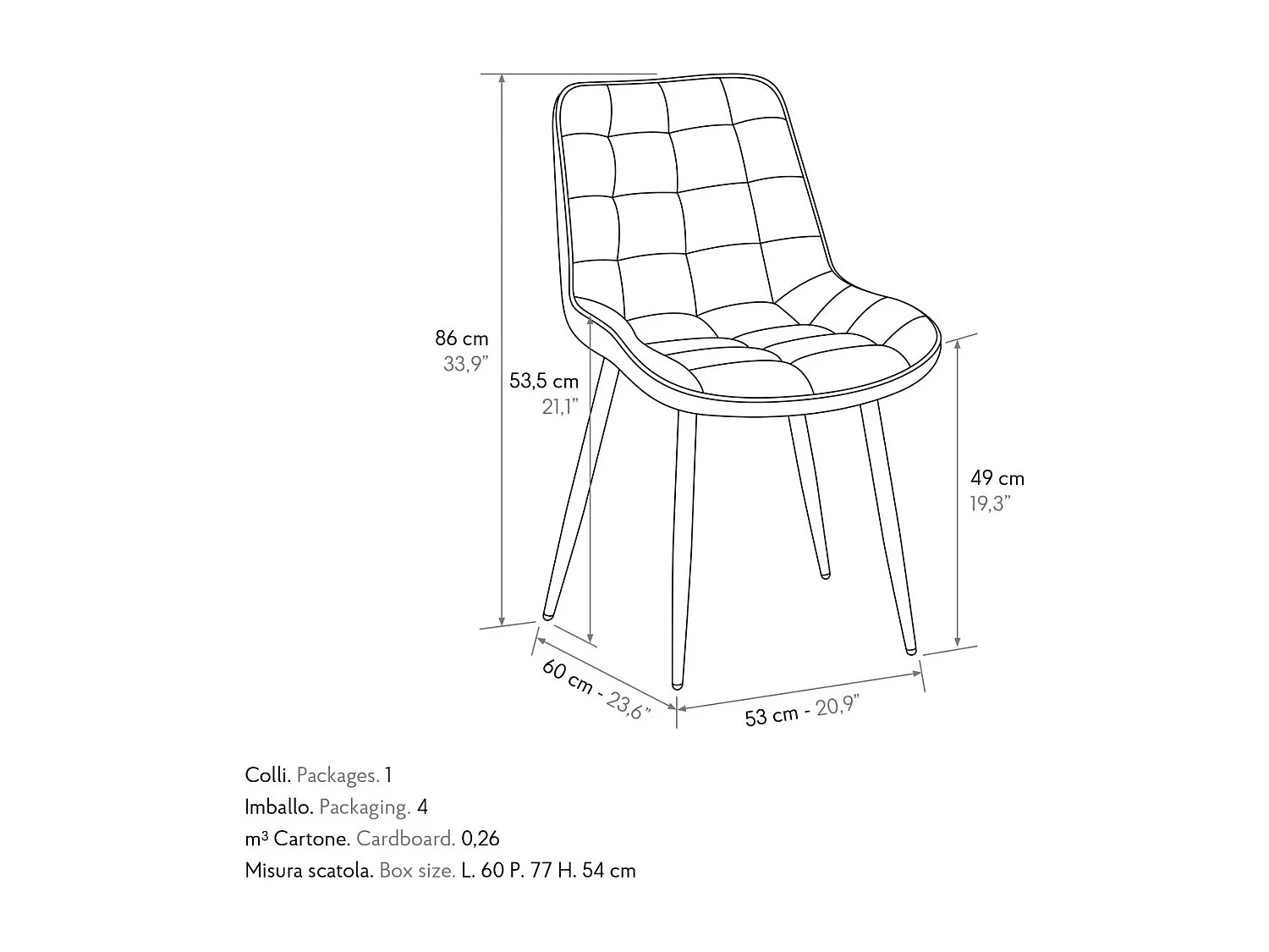 Lot de 4 chaises en tissu effet velours marron et pieds en métal noir - BARCELLONA