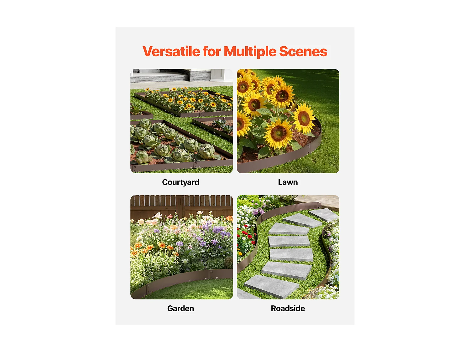 Bordures à Planter SucceBuy Bordure de Jardin en Acier, Lot de 5, 99 x 7,5 cm, Antirouille, Marron