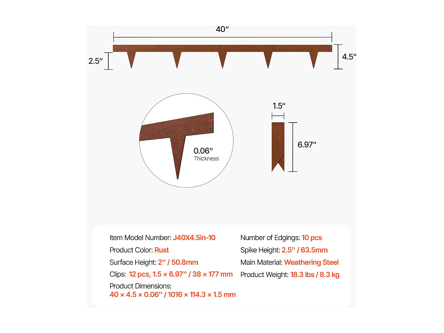 Bordes para Plantar SucceBuy Borde de Jardín de Acero Resistente y Resistente a la Intemperie (10 Piezas), 1016 x 114 mm