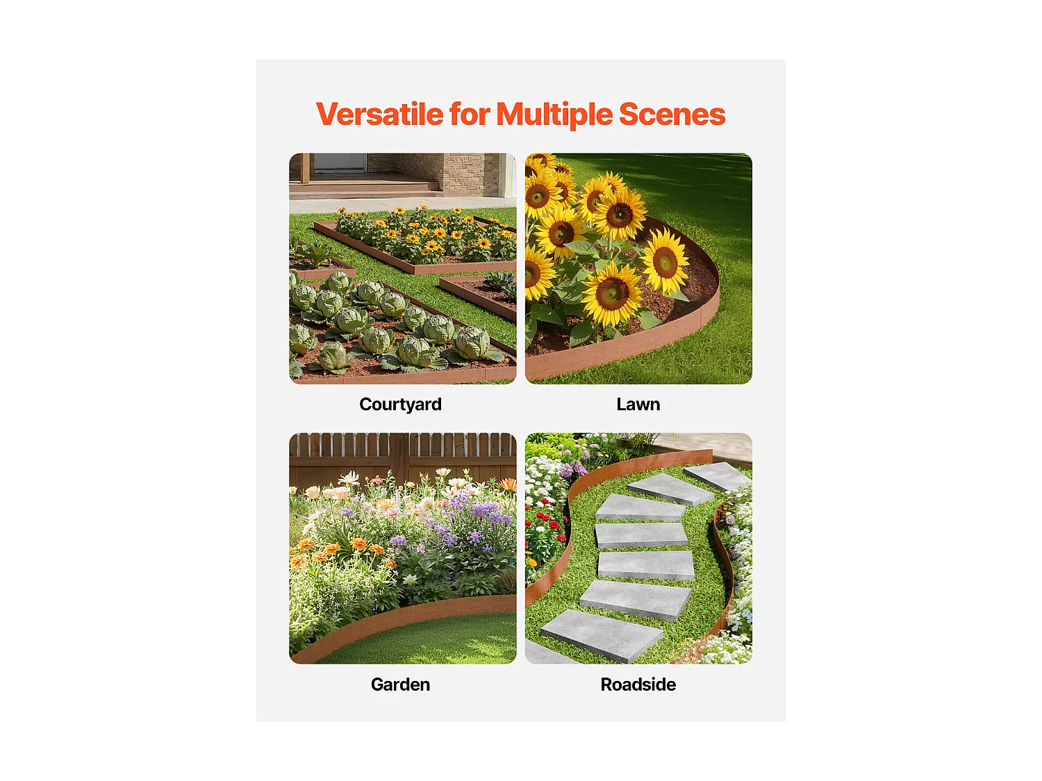 Bordes para Plantar SucceBuy Borde de Jardín de Acero Resistente y Resistente a la Intemperie (10 Piezas), 1016 x 114 mm