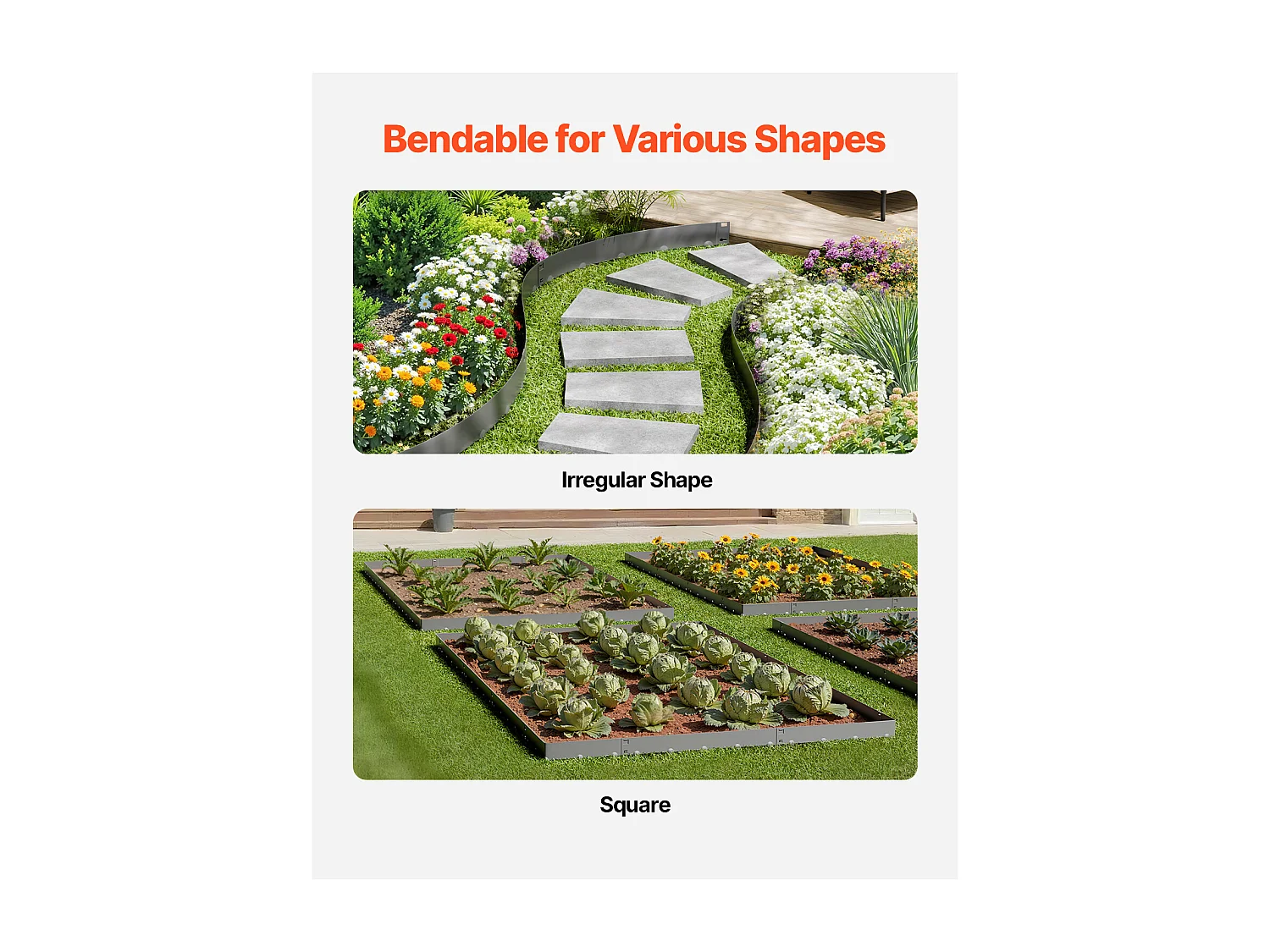 Bordures à Planter SucceBuy Bordure de Jardin en Acier, 5 Pièces, 99 x 7,5 cm, Durable, Gris Foncé