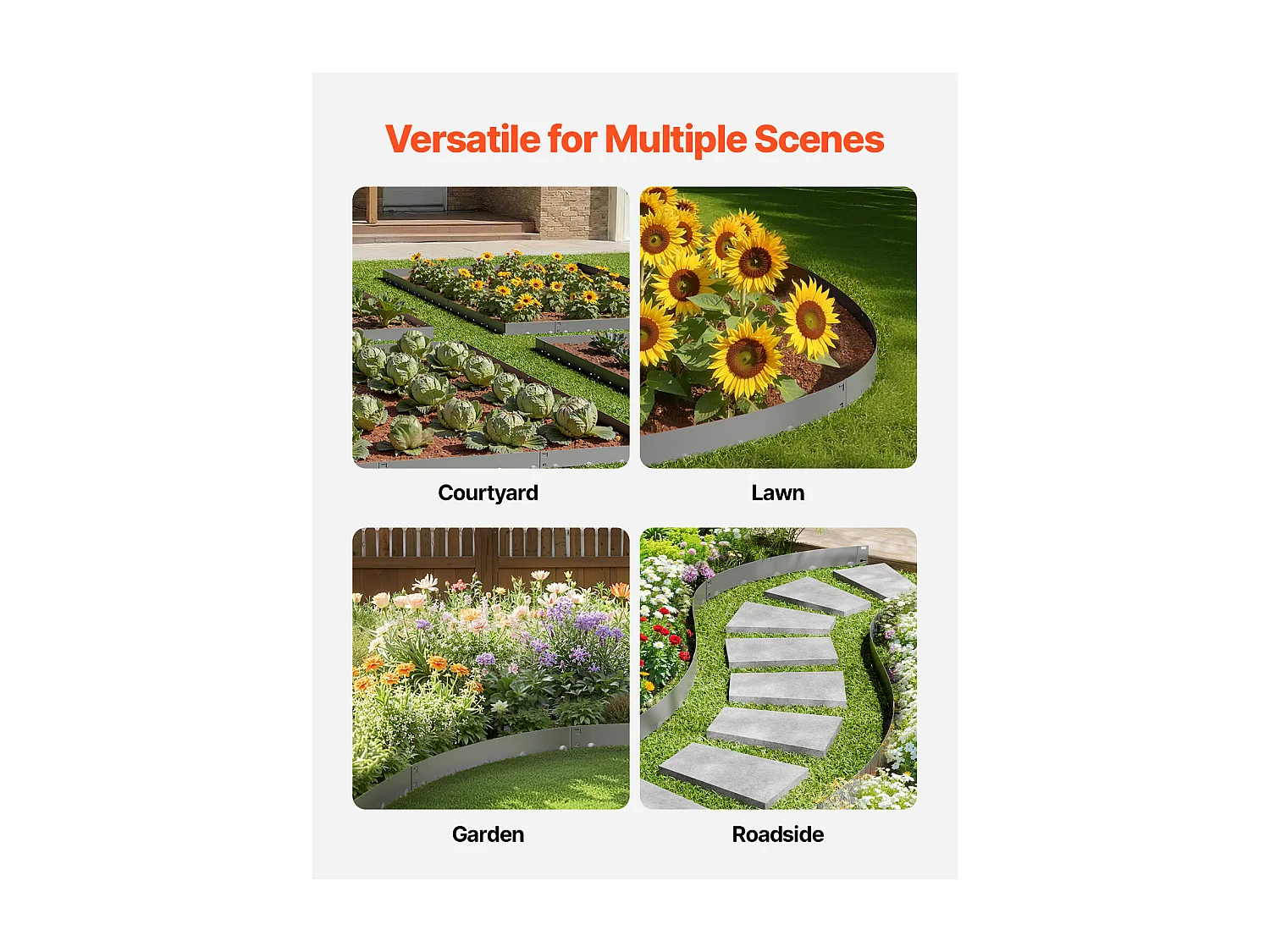 Bordures à Planter SucceBuy Bordure de Jardin en Acier, 5 Pièces, 99 x 7,5 cm, Durable, Gris Foncé