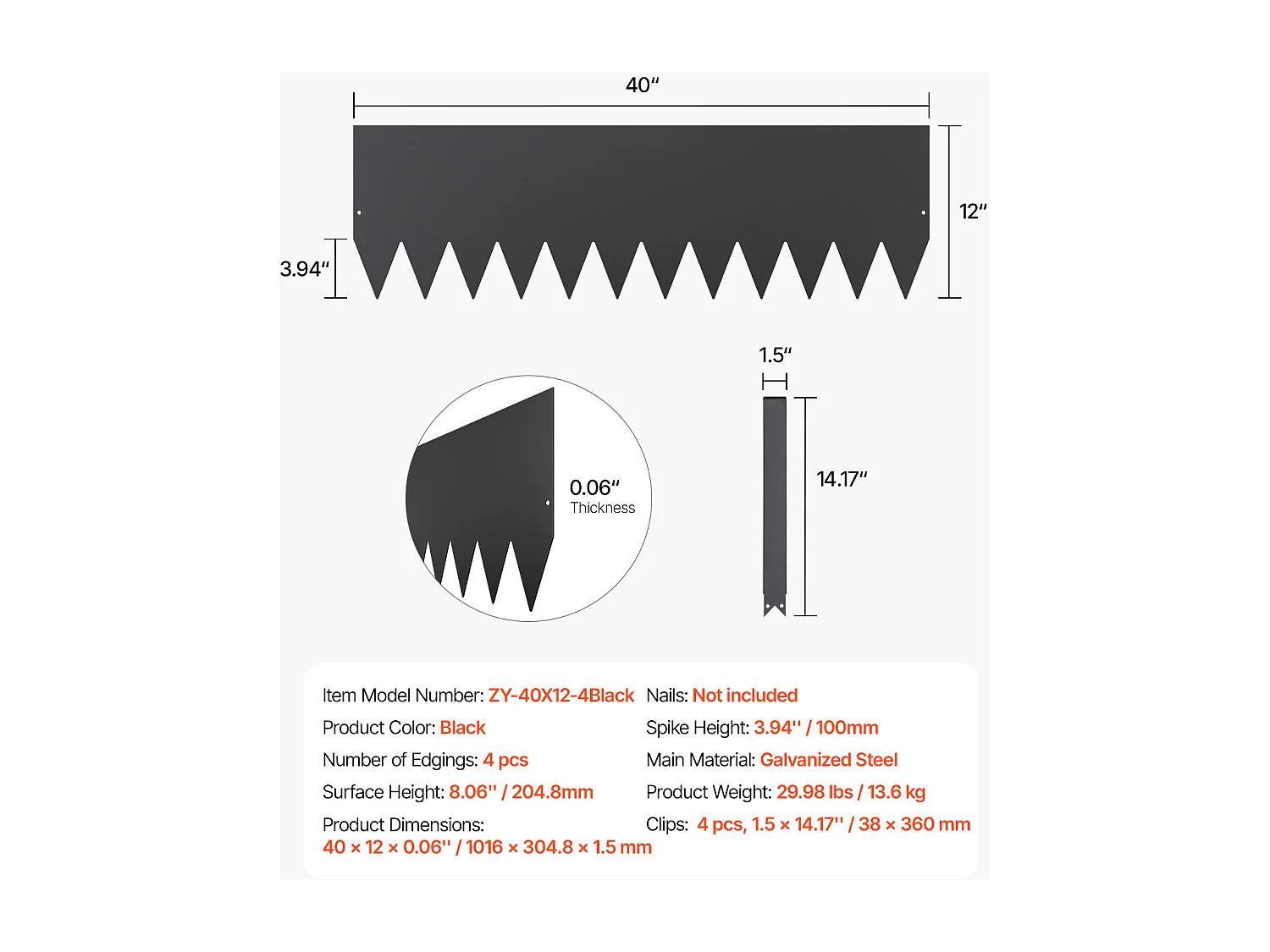 Bordure da Piantare SucceBuy Bordatura da Giardino in Acciaio Resistente e Antiruggine, 4 Pezzi, 1016 x 305 mm