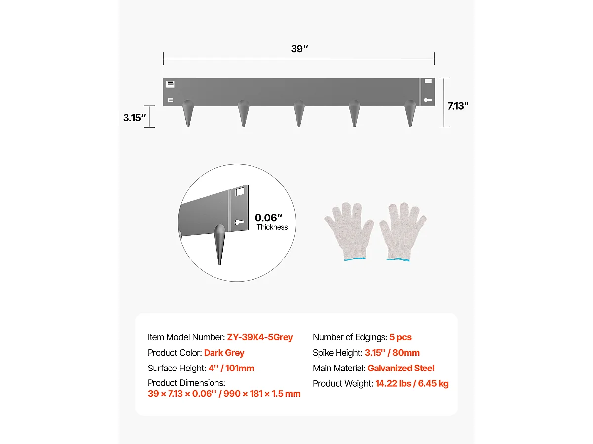 Randen om te Planten SucceBuy 5-Delige Stalen Tuinrand, 99 x 10 cm, Roestvrij, Donkergrijs
