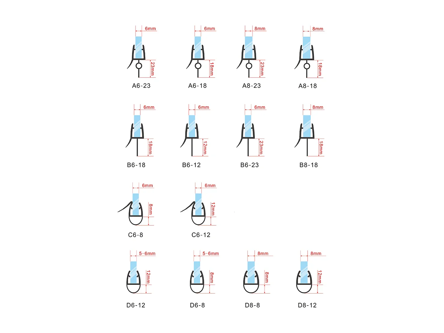 Joint d'étanchéité pour porte de douche en 90cm pour la vitre - pour la vitre 6 mm - transparent