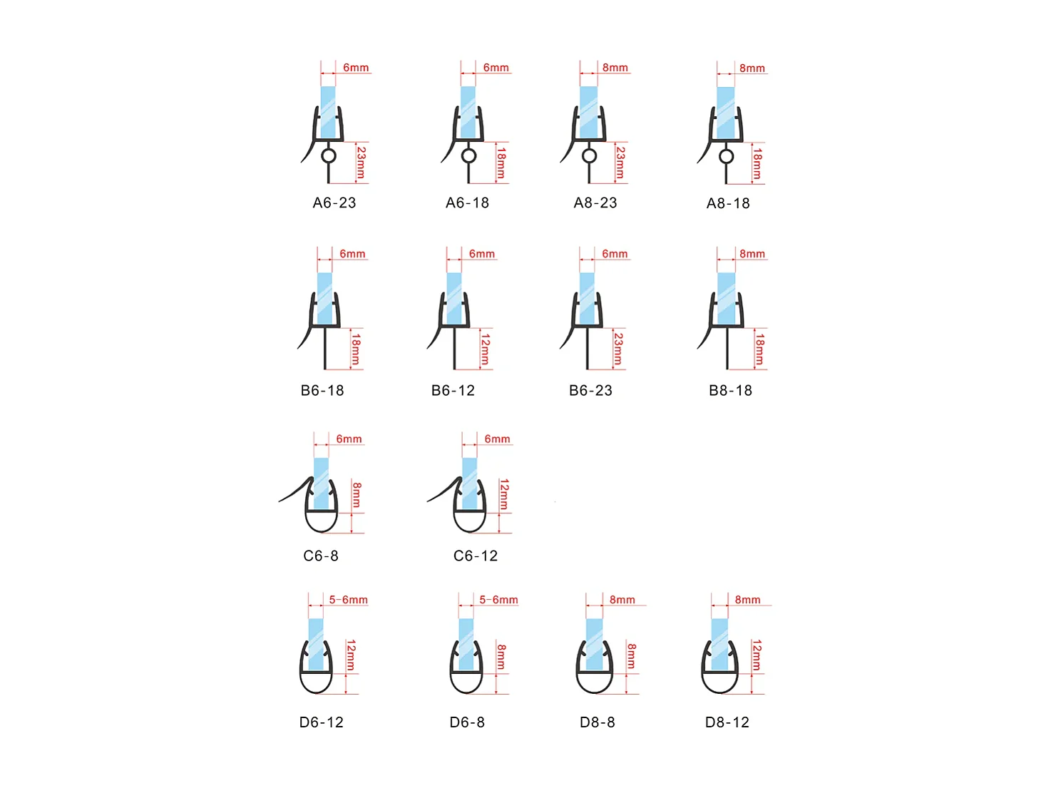 Joint d'étanchéité pour porte de douche en 90cm pour la vitre - pour la vitre 8 mm - transparent