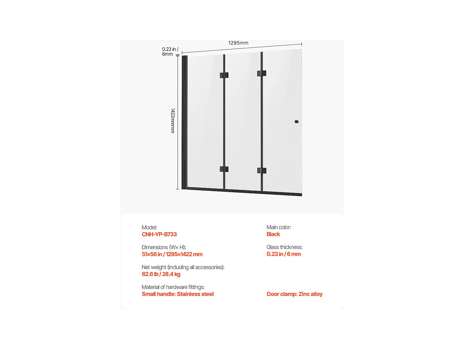 Porte de Douche SucceBuy Porte de Baignoire-Douche Pliable sans Cadre 1295 x 1422 mm