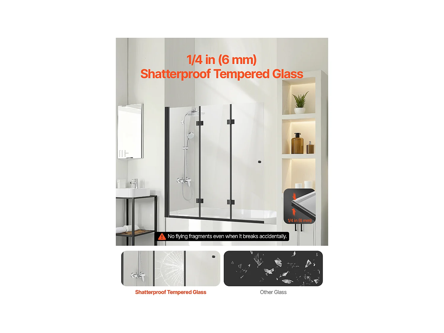 Porte de Douche SucceBuy Porte de Baignoire-Douche Pliable sans Cadre 1295 x 1422 mm