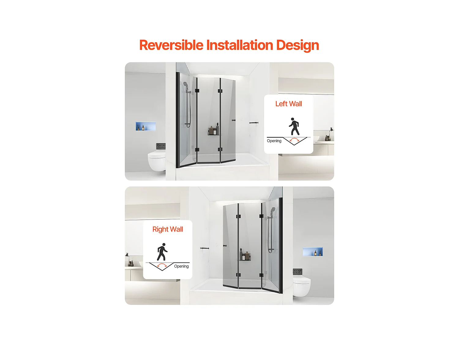 Porte de Douche SucceBuy Porte de Baignoire-Douche Pliable sans Cadre 1295 x 1422 mm