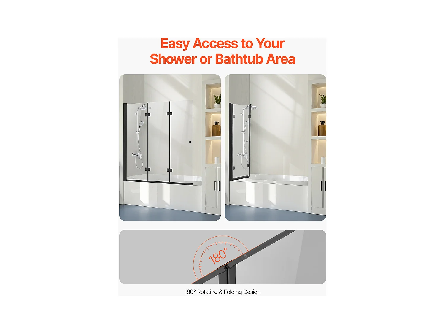 Porte de Douche SucceBuy Porte de Baignoire-Douche Pliable sans Cadre 1295 x 1422 mm