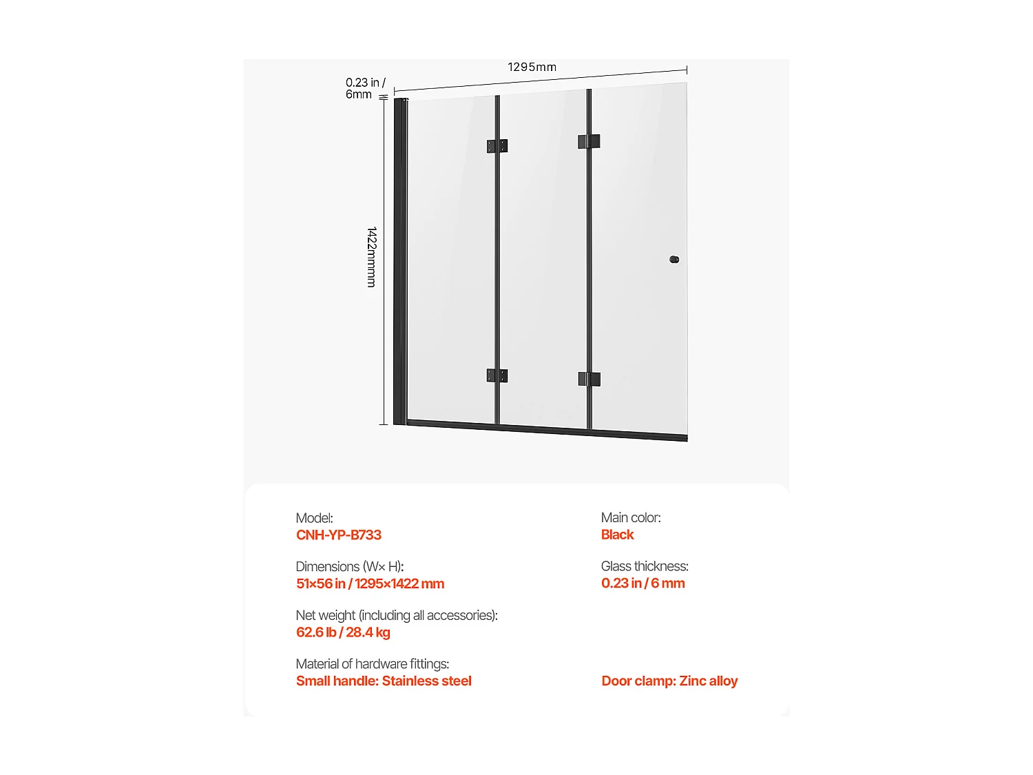 Drzwi Prysznicowe SucceBuy Bezramowe Składane Drzwi Wannowo-Prysznicowe 1295 × 1422 mm