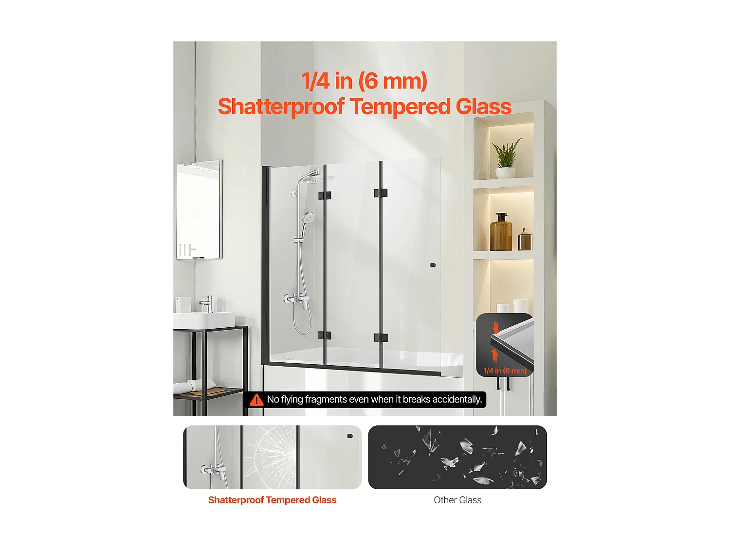 Drzwi Prysznicowe SucceBuy Bezramowe Składane Drzwi Wannowo-Prysznicowe 1295 × 1422 mm