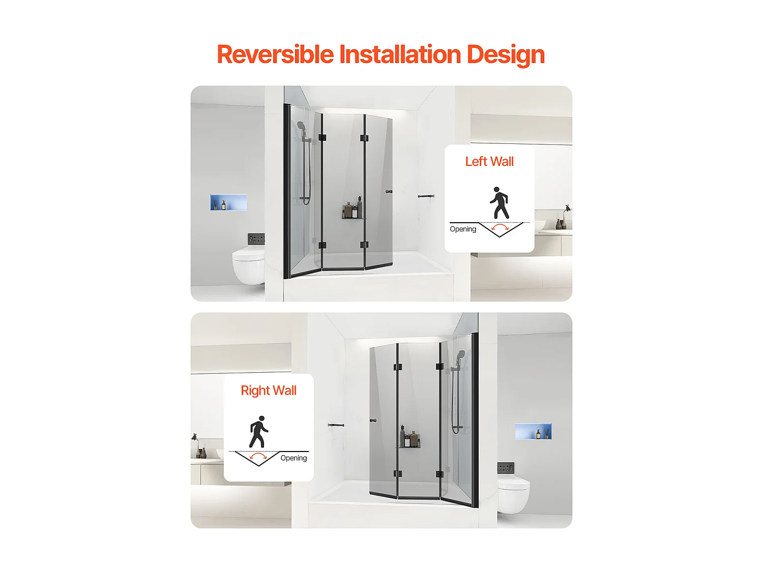 Drzwi Prysznicowe SucceBuy Bezramowe Składane Drzwi Wannowo-Prysznicowe 1295 × 1422 mm