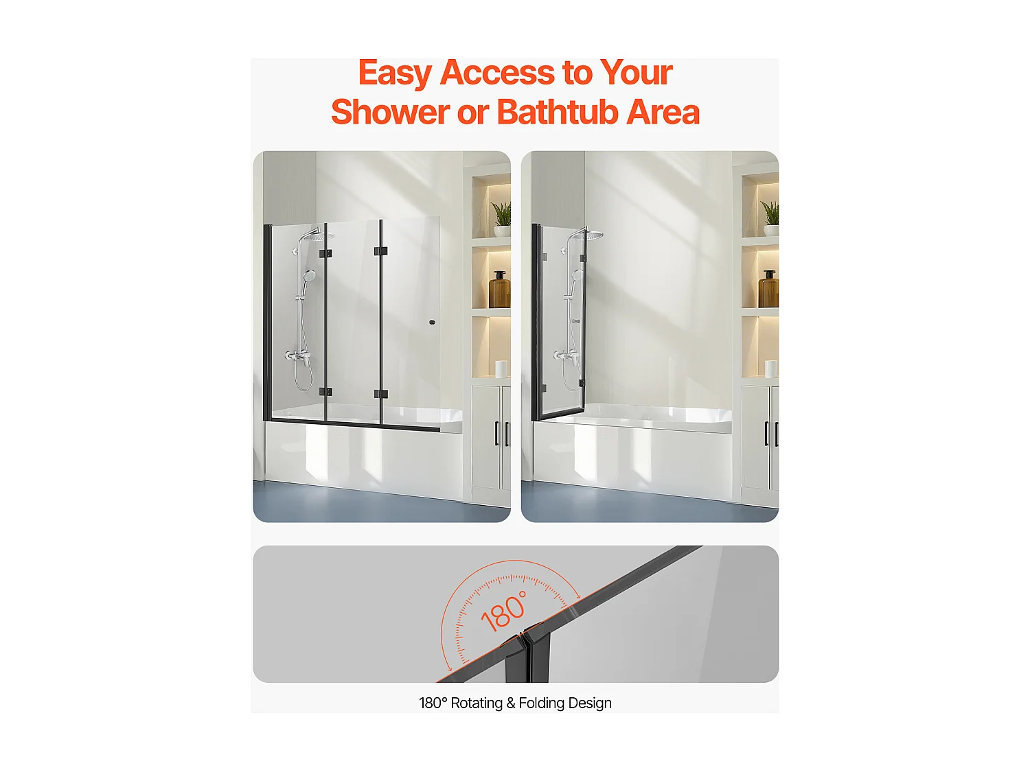 Drzwi Prysznicowe SucceBuy Bezramowe Składane Drzwi Wannowo-Prysznicowe 1295 × 1422 mm