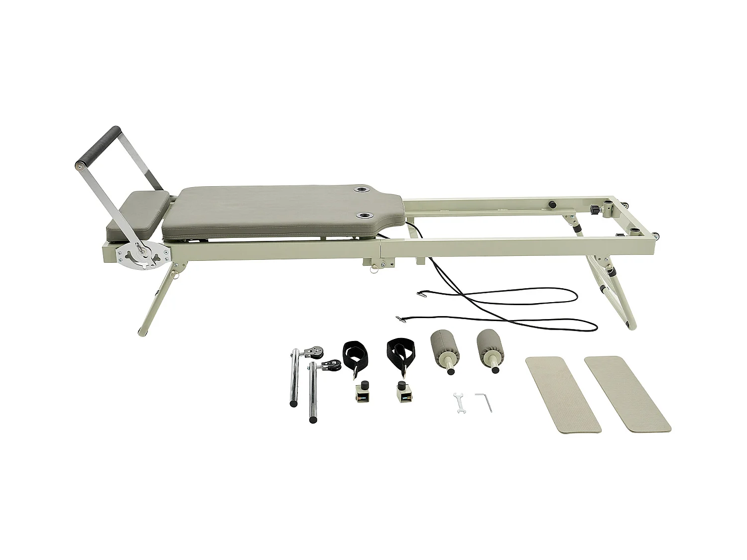 Pilates-Gerät SucceBuy Faltbares Pilates-Reformer-Trainingsgerät mit einer Maximalen Belastung von 180 kg, Ausgestattet mit Doppelfedern und Kordeln