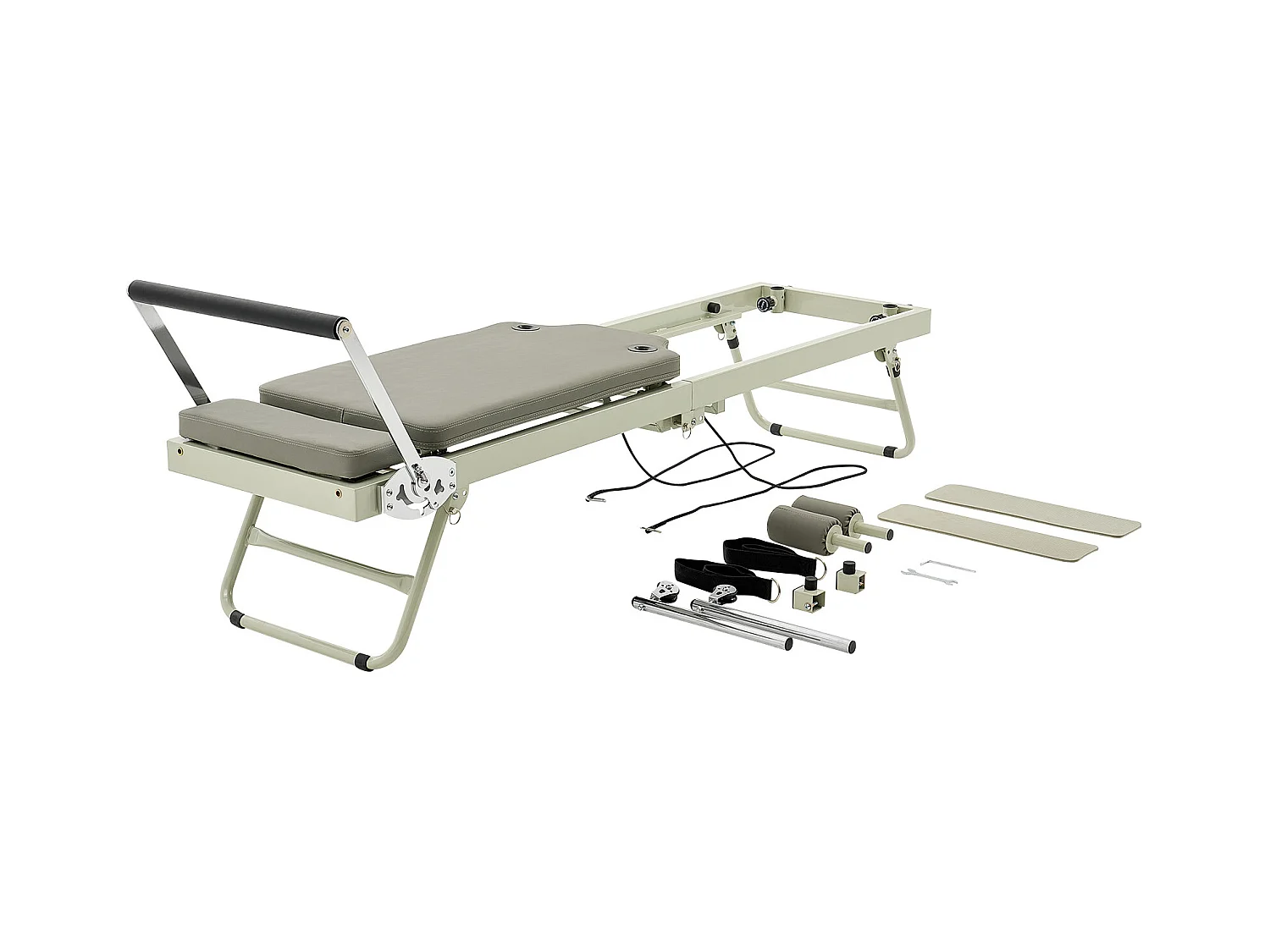 Pilates-Gerät SucceBuy Faltbares Pilates-Reformer-Trainingsgerät mit einer Maximalen Belastung von 180 kg, Ausgestattet mit Doppelfedern und Kordeln