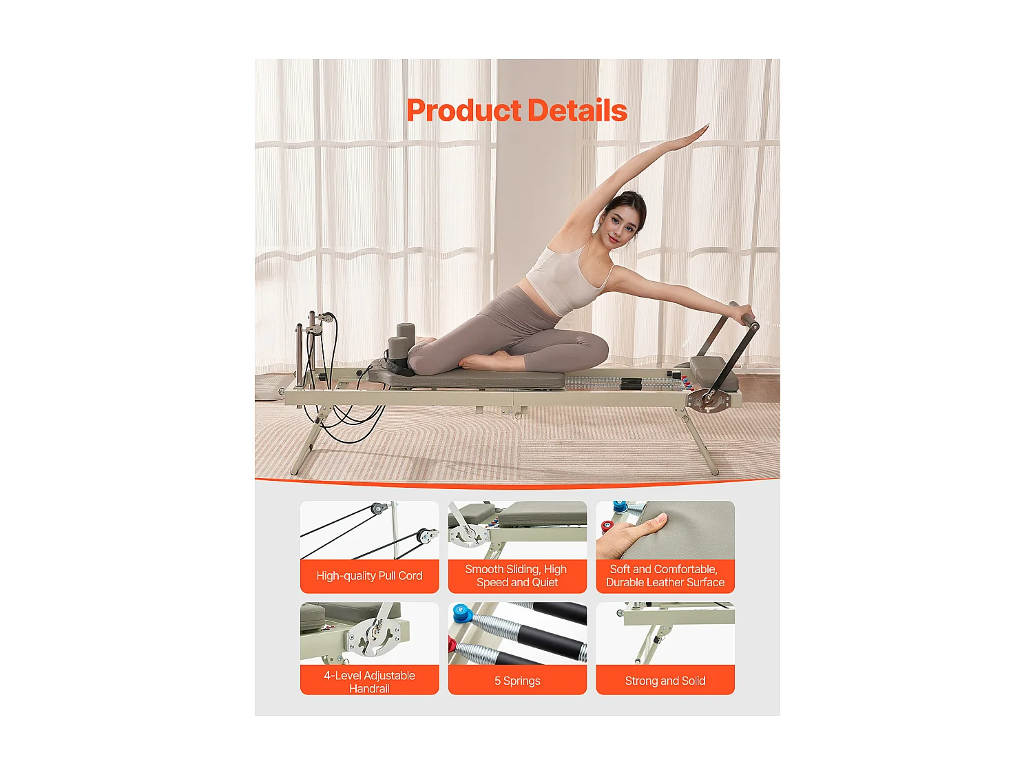 Machine de Pilates SucceBuy Machine de Pilates Reformer Pliable avec Système de Résistance