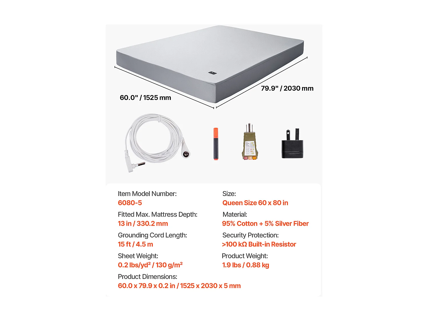 Bedsprei SucceBuy Aardingshoeslakens Queensize (152 x 203 x 33 cm, Grijs). 95% Katoen + 5% Zilvervezels, met Koord en Tester voor een Betere Nachtrust.