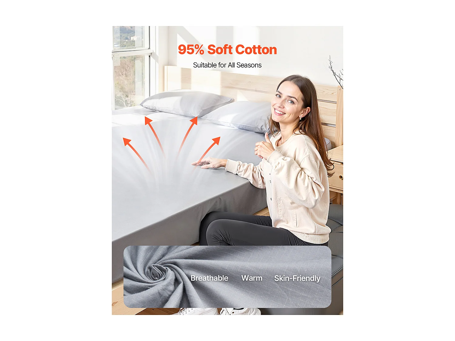 Bedsprei SucceBuy Aardingshoeslakens Queensize (152 x 203 x 33 cm, Grijs). 95% Katoen + 5% Zilvervezels, met Koord en Tester voor een Betere Nachtrust.