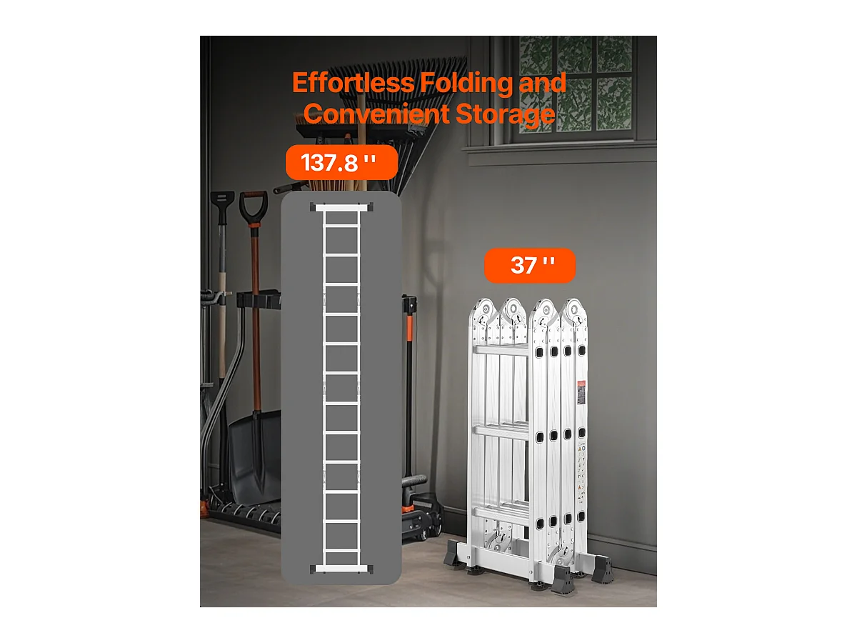 Échelle Pliante Polyvalente SucceBuy 7 en 1, 3 Marches, Hauteur de Portée de 3,5 m, pour le Travail