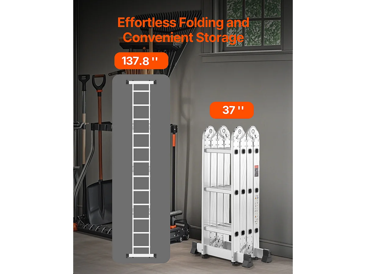 Échelle Pliante Polyvalente SucceBuy 7 en 1, 3 Marches, Hauteur de Portée de 3,5 m, pour le Travail