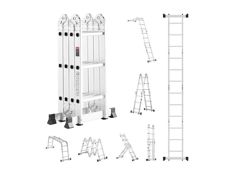 Échelle Pliante Polyvalente SucceBuy 7 en 1, 3 Marches, Hauteur de Portée de 3,5 m, pour le Travail