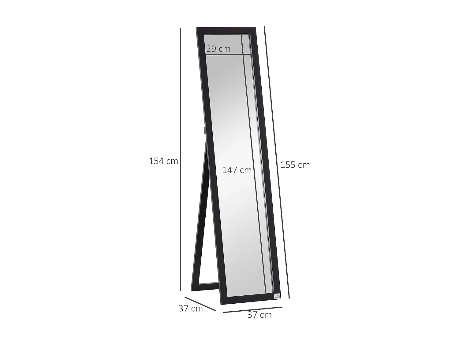 Miroir sur pied et mural rectangulaire dim. 37L x 48l x 152H cm noir