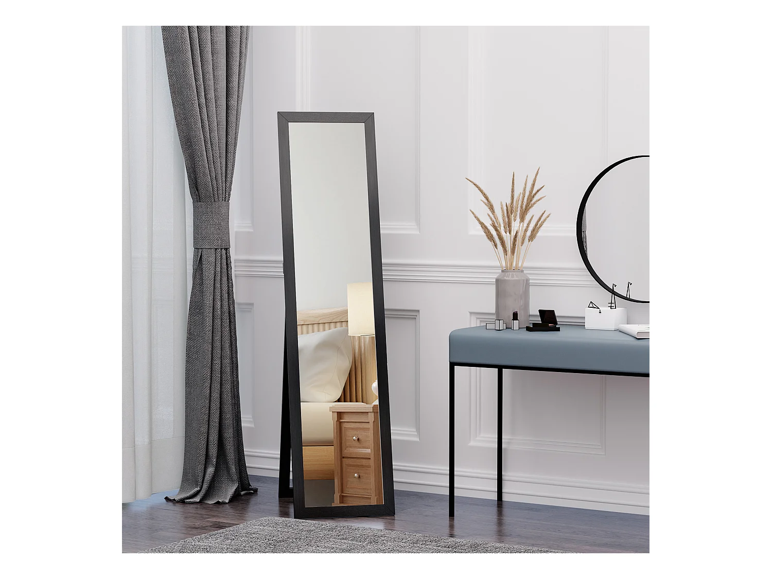 Miroir sur pied et mural rectangulaire dim. 37L x 48l x 152H cm noir