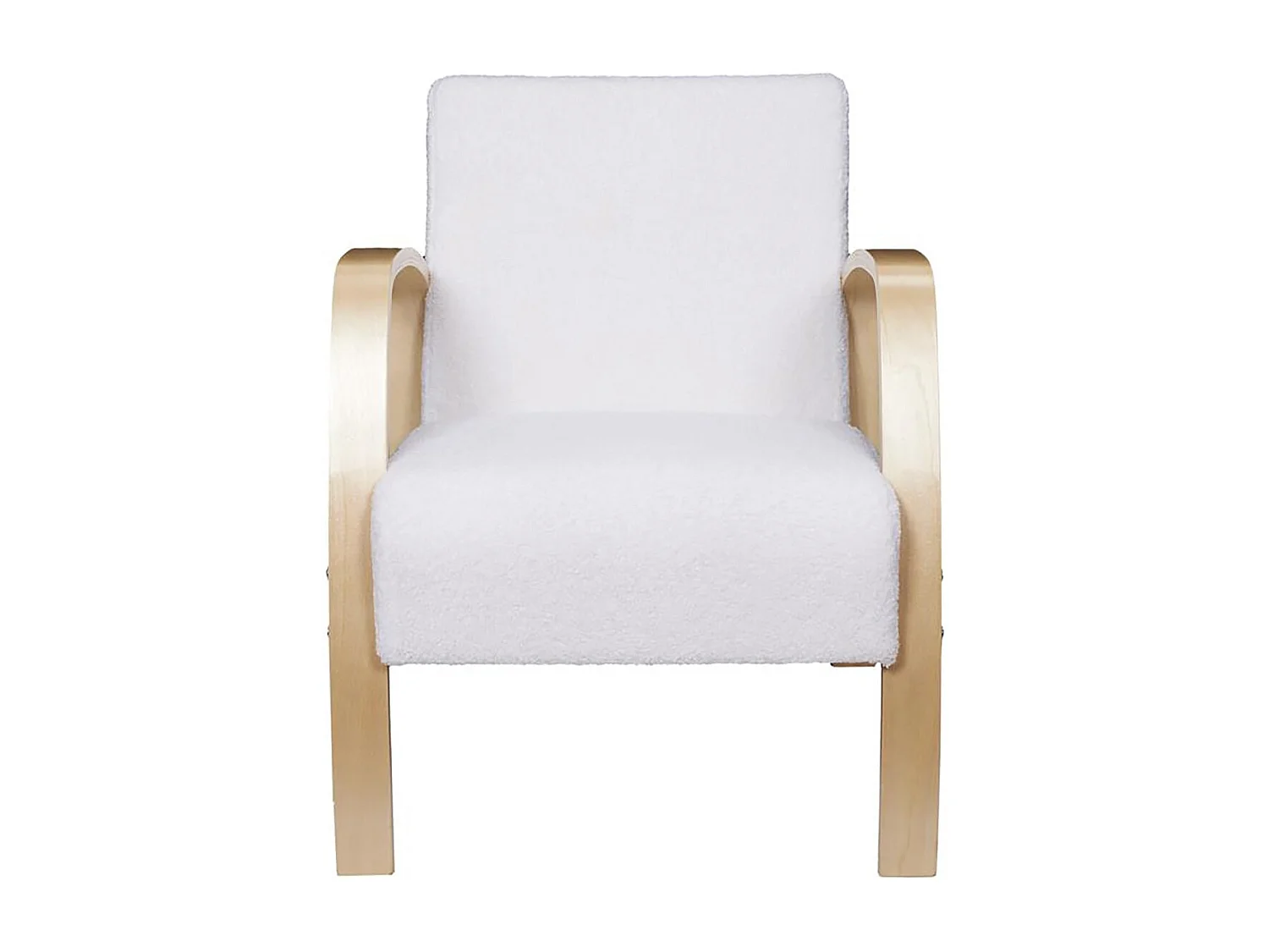 KAUPA - Fauteuil en Tissu Bouclettes Blanc Accoudoirs Bois